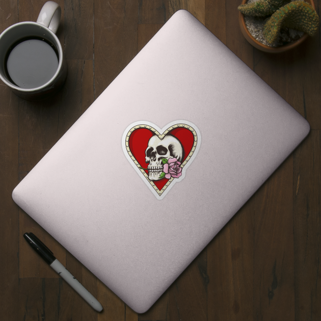 Skull with Rose in a Heart Shaped Hole by devaleta